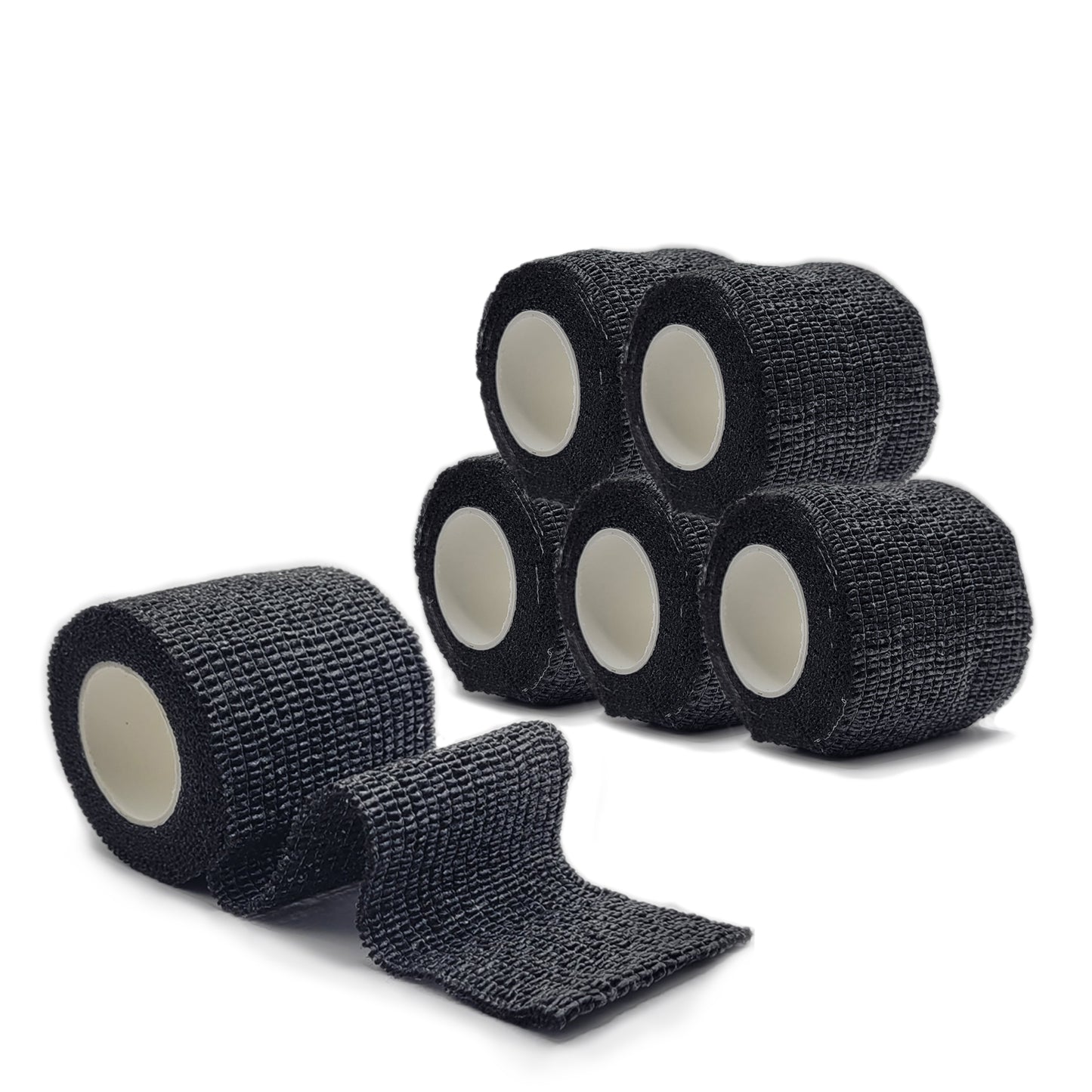 6 Pack - GK01 Elastic Self-adhesive Sports Tape - 5cm x 4.5m (Black)- Finger, Ankle, Wrist & Knee Support Tape