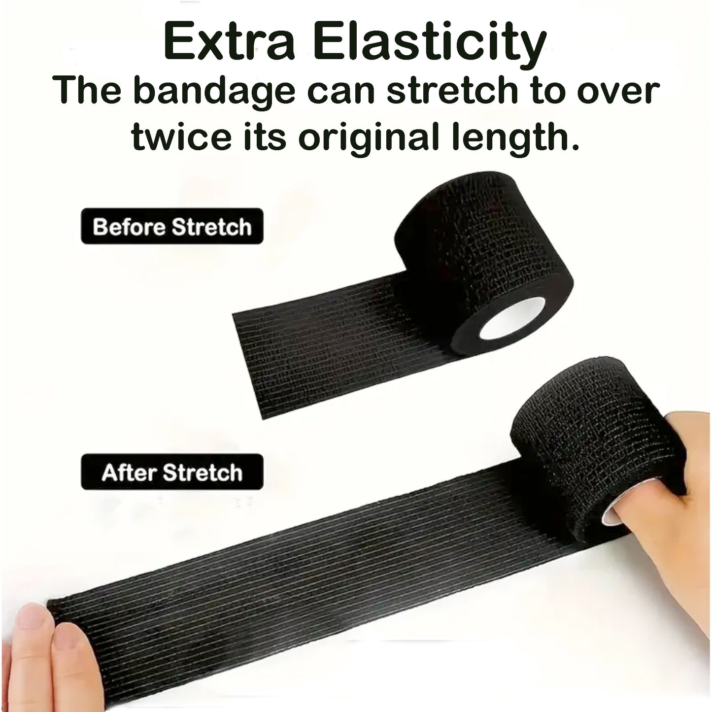 6 Pack - GK01 Elastic Self-adhesive Sports Tape - 5cm x 4.5m (Black)- Finger, Ankle, Wrist & Knee Support Tape